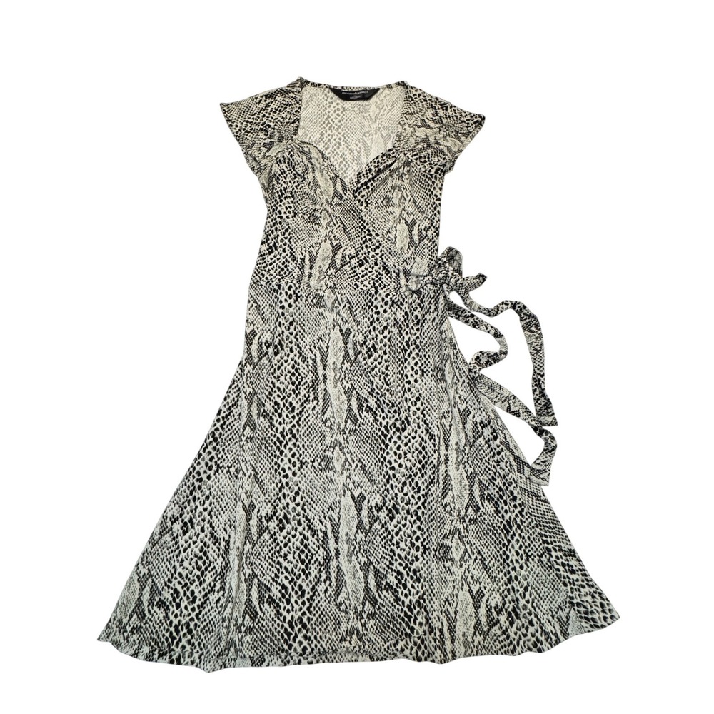Norma Kamali Womens Snakeskin Print Wrap Dress Stretch Gray Black Size L Luxury